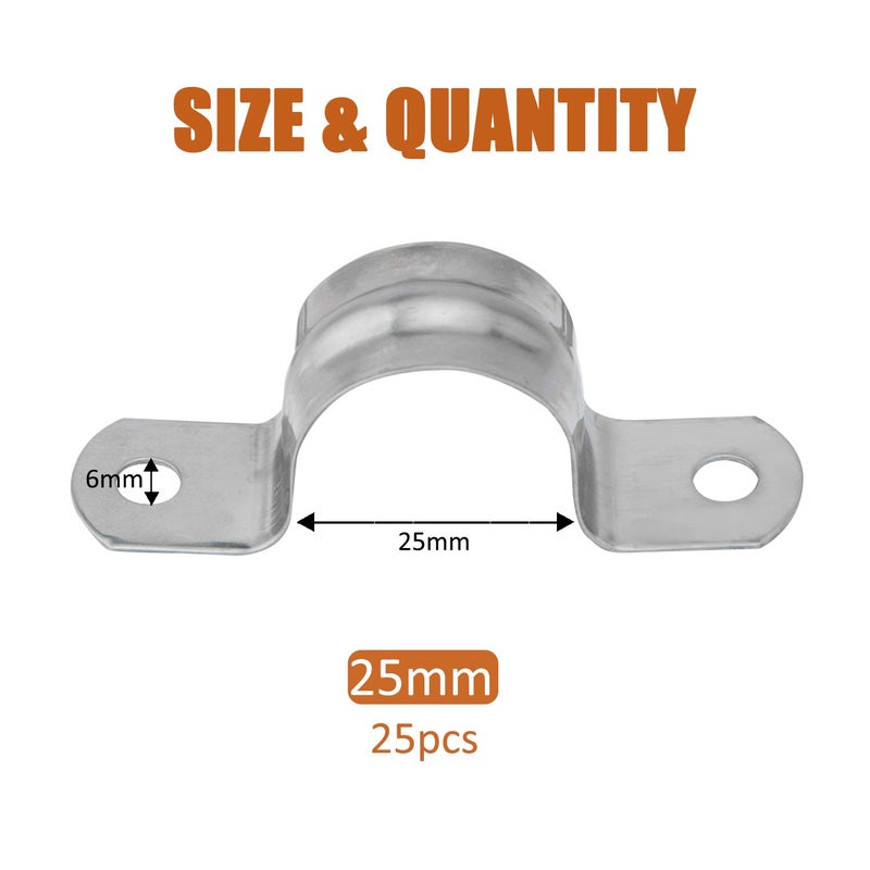 ISPINNER 25pcs M25 Stainless Steel Rigid Pipe Strap for 1 Inch Hose OD, 2 Holes Cable U Bracket Clamp Hanger Tube Strap Tension Clips - Image 2